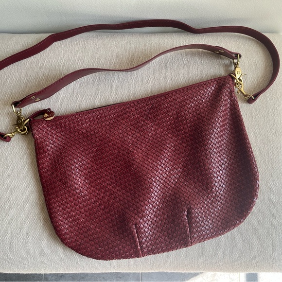 Clare V Woven Leather Hobo Crossbody in Wine - Picture 2 of 8